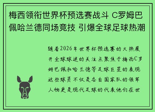 梅西领衔世界杯预选赛战斗 C罗姆巴佩哈兰德同场竞技 引爆全球足球热潮